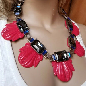 J. Crew chunky red blue crystal lucite necklace